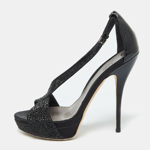 Black Satin And Patent Leather Crystal Embellished Platform Sandals Size,All Products : American Fashion Style Bags On Sale